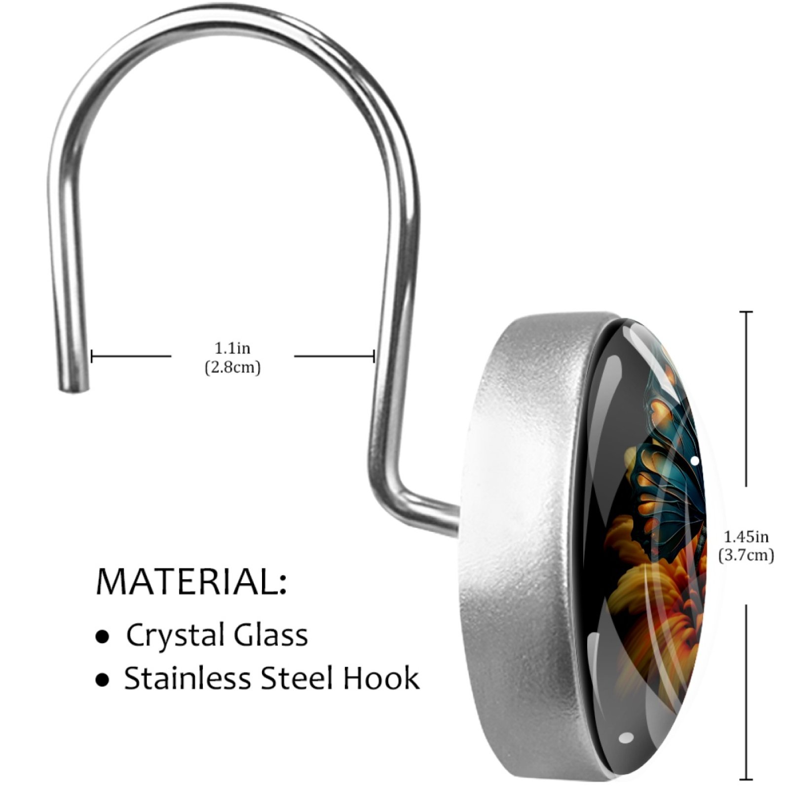 HemaKayy 12 Pcs Decorative Shower Curtain Hooks - Curtain Rings for Bathroom Decor, Stainless Steel, Easy Glide - Perfect for Kitchen, Bathroom Shower Rods - Turquoise Blue Butterfly Lily Flower