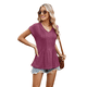 thumbnail image 3 of Blusas de Mujer de Corta de Verano, Informales, con Cuello en V, Blusas Lisas, Túnicas Plisadas Vino Tinto S, 3 of 9