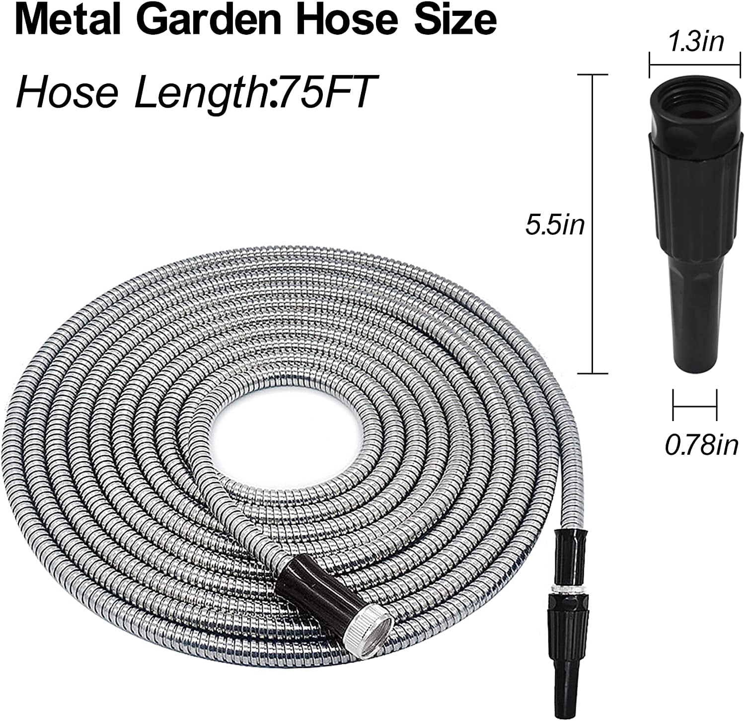 EPOTOOR Stainless steel hose, durable metal garden hose with adjustable nozzle, easy to carry, kink-free, crush-proof garden hose for patio, outdoor