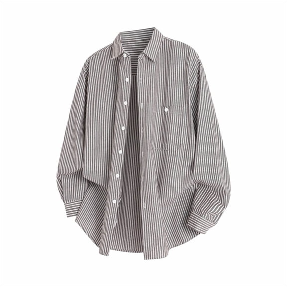 Stripe Shirts for Men Long Sleeve Button-Down Shackets Shirt with Pocket and Collared Mens Casual Lightweight Slim Lapel Business Work Tees Tops