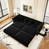 Timbernest 89" Pull Out Sofa Bed King Size, 3 in 1 Convertible Sleeper Sofa, Velvet Chaise Lounge, Tufted 3-Seater Chesterfield Sofa with Movable Ottoman and Rolled Arm, Black