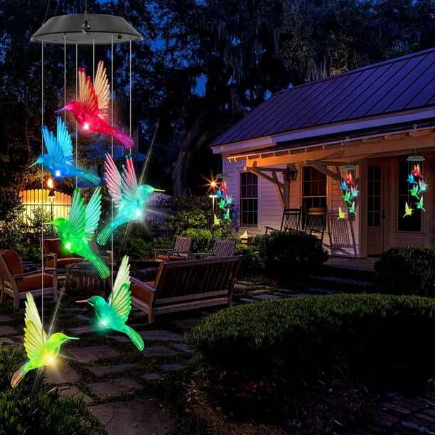 pstuiky Luces solares de viento para patio al aire libre lámparas colgantes de colibrí luces decorativas de paisaje