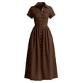 thumbnail image 6 of Ynynloco Women's Flowy Cotton A-Line High Waisted Maxi Dresses Casual Linen Short Sleeve Button Down Shirt Dresses with Pockets, 6 of 6
