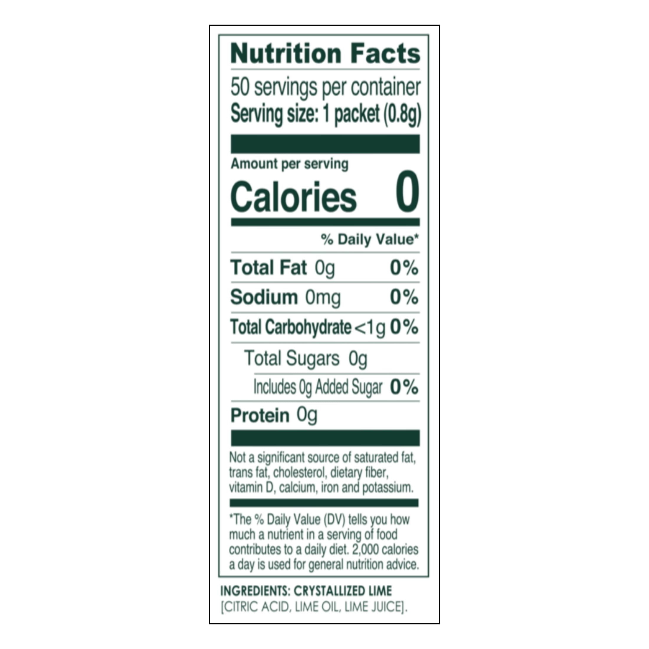 True Lime Crystallized Water Enhancer Powder, 0 Calorie Lime Flavor, 1.41 oz., 50 Count Packets