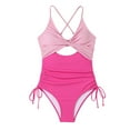 thumbnail image 4 of Penkiiy Womens One Piece Ribbed Swimsuits Tummy Control V Neck High Waisted Bathing Suit Summer Beach Plus Size Ruffle Wrap Swimwear S Pink, 4 of 4