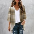 thumbnail image 2 of VEKDONE Women's Plaid Print Sheer Chiffon Cardigan Casual Loose Kimono Cardigan Capes 3/4 Bat Sleeve Lightweight Breathable Beach Cover Ups, 2 of 3