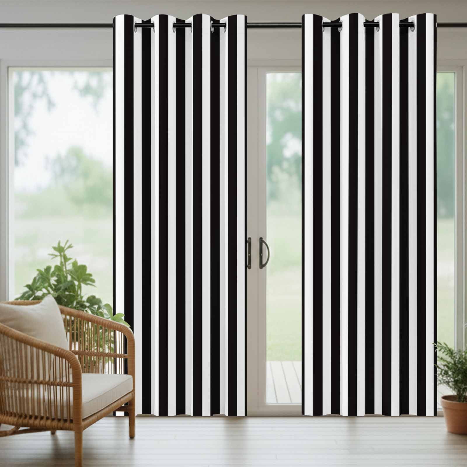 Black Striped Outdoor Curtains for Patio Waterproof,Windproof Privacy Curtains with Weighted Bottom,Modern Farmhouse Black White Stripes Outside Drapes for Picnic Garage Yard Cabana 54"x95" 2 Panel