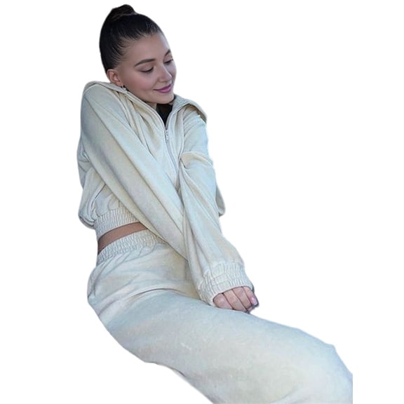 Women'S Full Zip Hooded Sweatshirt Wide Leg Pants Two-Piece Set, Casual Jogging Suit, Fitness Cardigan Set S