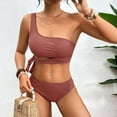 thumbnail image 2 of UTSJKR Women One Shoulder High Waisted Bikini Tie High Cut Two Piece Swimsuits Summer Fashion Solid Straped Swimsuits Coffee M, 2 of 4