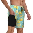 thumbnail image 2 of Kdxio Yellow Lemon Print Mens Swim Shorts with Mesh Lining, Breathable and Quick-Drying, Adjustable Waist, Privacy Pocket-Medium, 2 of 6