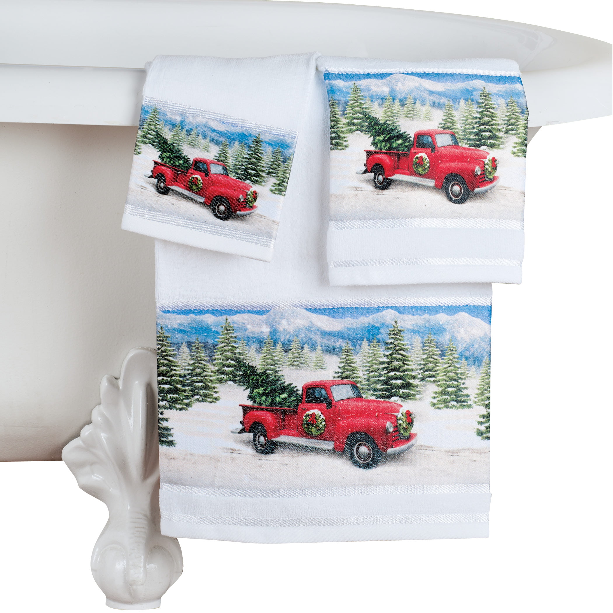 Natural Manor Luxe Merry Christmas Truck Decorative Towels 14x22