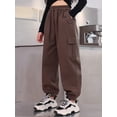 thumbnail image 5 of inlzdz Girls Athletic Cargo Pants Y2K Trousers with Pockets Kids Jogger Loose Sweatpants Wide Leg Brown 170, 5 of 5