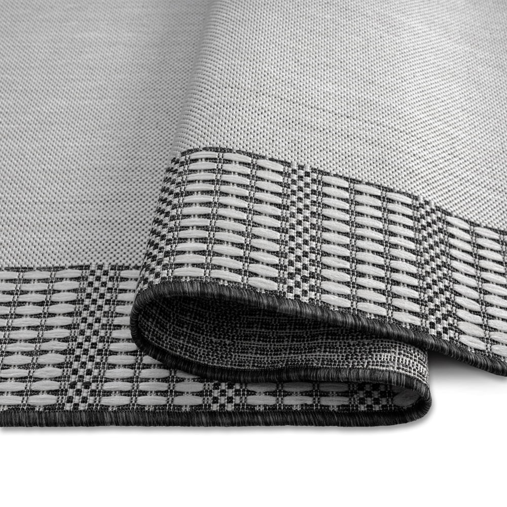 Nicole Miller New York Patio Country Landry Traditional Border Indoor/Outdoor Area Rug, Grey/Black, 7'9"x10'2"