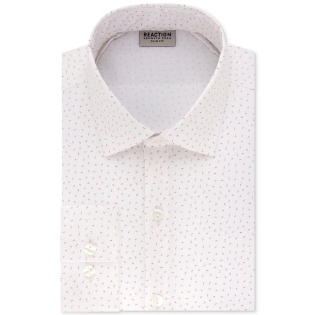 Kenneth Cole Chemise Habillée à Boutons pour Hommes Techni-Cole, Blanche, Col 17 Pouces Manches 36-37 Pouces
