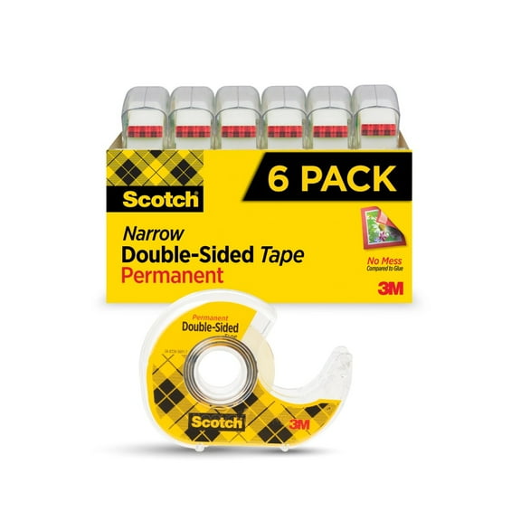 Scotch Double Sided Tape, Clear, 1/2" x 500", 6 Dispensers