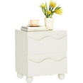 thumbnail image 5 of Anbuy Beige Nightstand with Wave Pattern, Modern Night Stand with 2 Drawers for Bedroom, Side End Table with Hidden Handles Scalloped Bedside Night Tables with Solid Wood Legs, 5 of 6