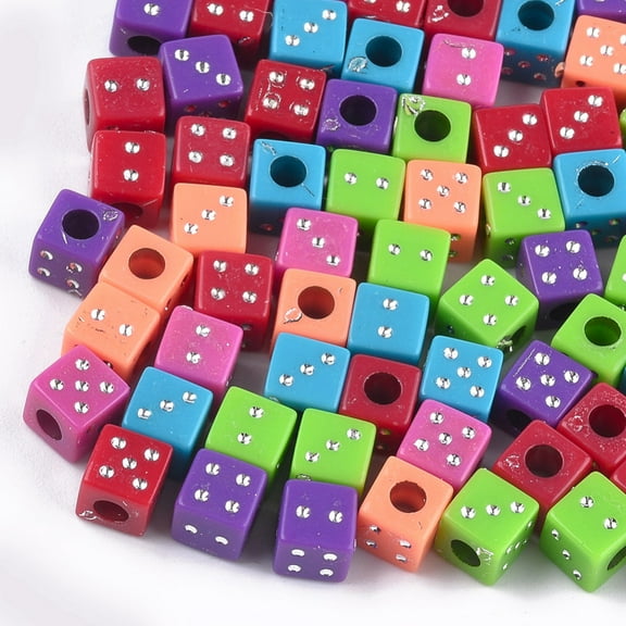 50 g Plating Acrylic Beads Metal Enlaced Dice Mixed color 6x6x6mm Hole: 2.5mm 210pcs/50g