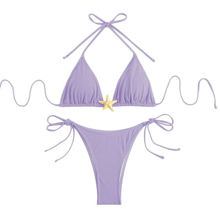 Divhosrg High Waisted Swimsuits for Women  Bikini Sets for Women Cheeky Bottoms  Bathing Suit Tops for Women  Womens Swimwear Tankini  Purple Swimsuits for Women Tummy Control L