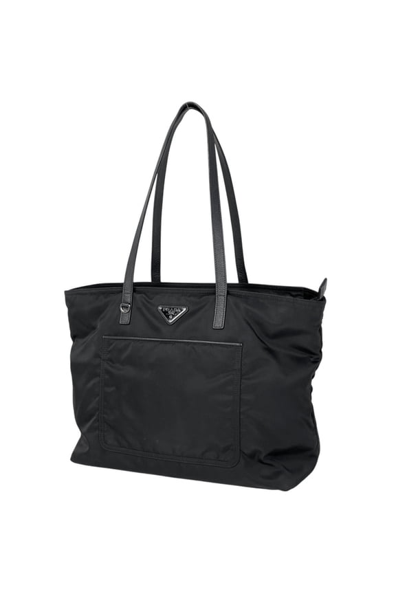 Pre-Owned Prada logo plate tote bag, shoulder nylon nero (black), women's (Fair)