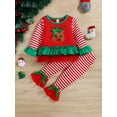 thumbnail image 2 of Qiylii Toddler Girls 2 Pieces Christmas Clothes Set, Elk Head Stripe/Snowman Dot Pattern Tulle Hem Long Sleeve Tops + Flare Pants Outfits,9M-4Years, 2 of 9