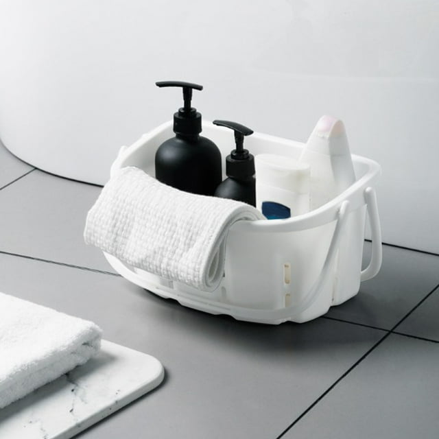 Plastic Shower Storage Basket With Hooks Carry Handle Open View Space-Saving Multifunctional Organizer For Bathroom Cosmetics Kitchen Item Vegetables Pantry Garage Office Home Storage Solution