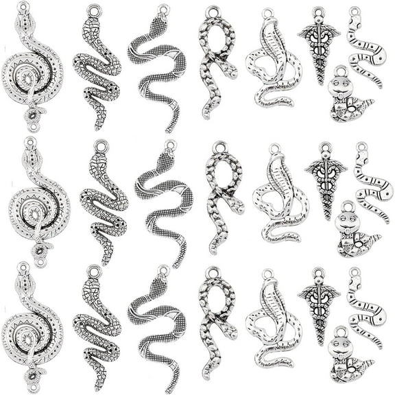 64pcs 8 Style Snake Pendants Tibetan Alloy Pendant Charms Animal Pendants for Necklace Jewelry Making Antique Silver