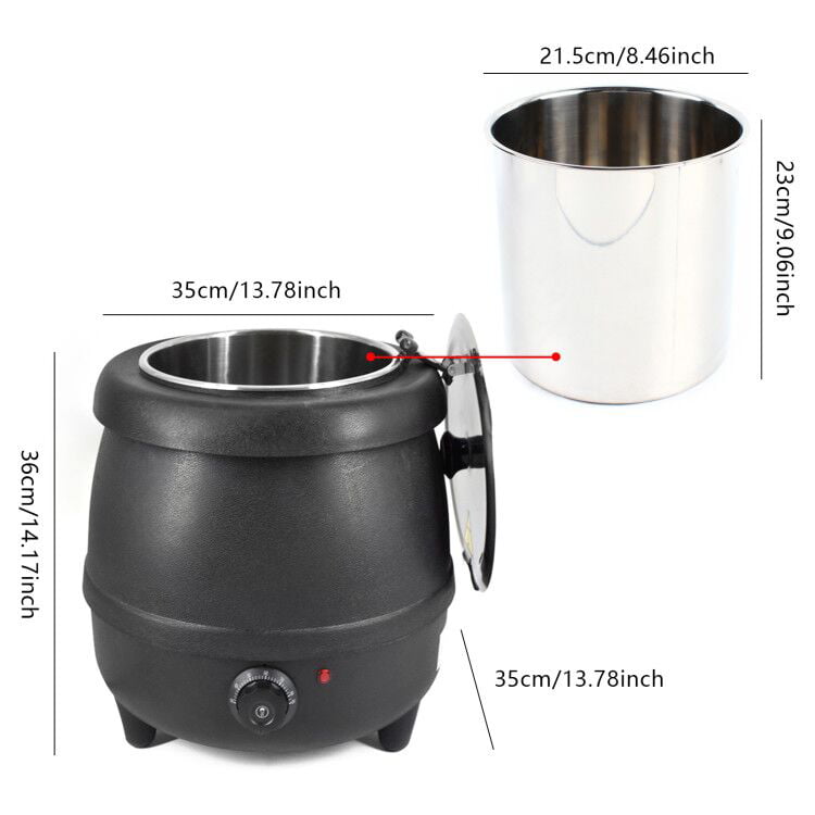 KANGTEEN 10L Commercial Electric Soup Kettle Warmer, Electric Stainless Steel Food Warmer Pot Black Temperature Adjustable 86-185, Size: 35*35*36cm (13.78*