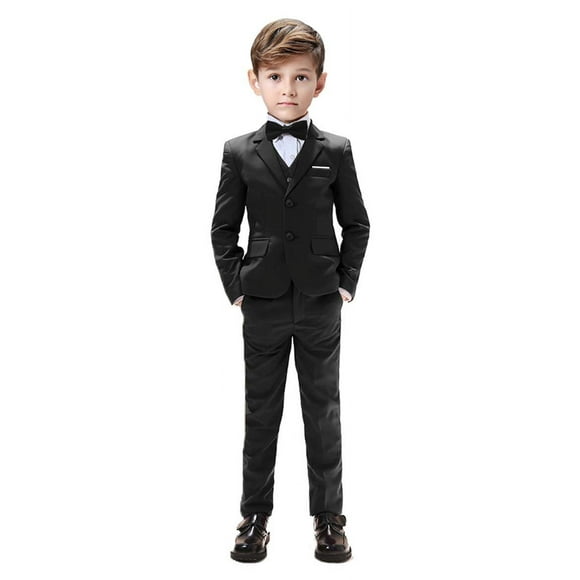 Kids Suits for Boys Tuxedo 5 Pieces Blazer Vest Pants Shirt Slim Fit Suits for Boys Size 4 Black