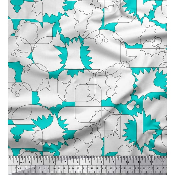 Soimoi Green Rayon Fabric Black Sketch Modern Style Fabric Prints By Yard 56 Inch Wide