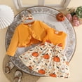 thumbnail image 2 of CAICJ98 Toddler Baby Girls Halloween Outfits Sleeveless Flower Print Dress Long Sleeve Ruffle Coat Bow Headband Clothing Sets Toddler Girl Outfits (Orange,9-12 Months), 2 of 8