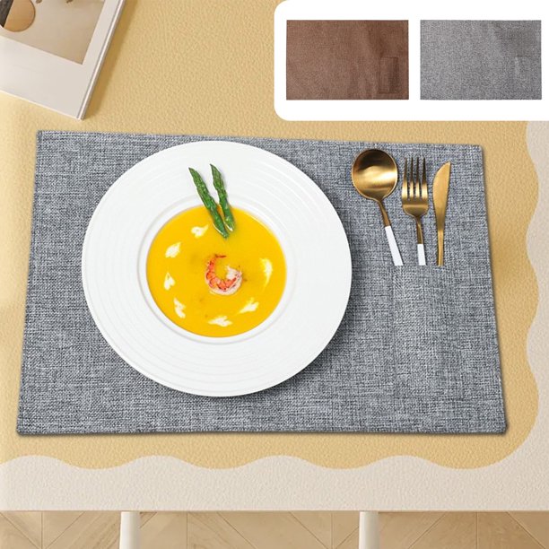 Camino de mesa escandinavo | Alfombra de comedor con aislamiento térmico de lino | Mantel individual de cena moderno impermeable a prueba de aceite | 1 Pieza | 44,5x29,5cm | Marrón grisáceo
