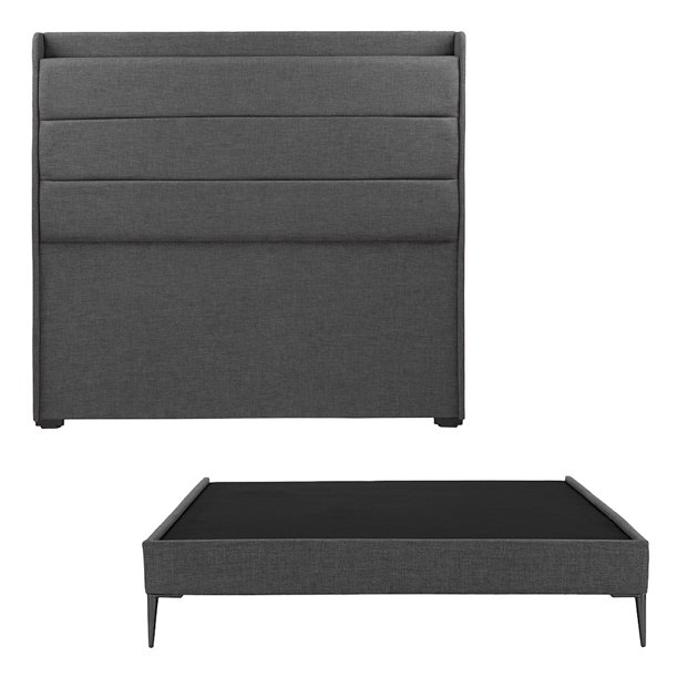 Base Cama Slim Individual + Cabecera Wing Trinity Gris Acero