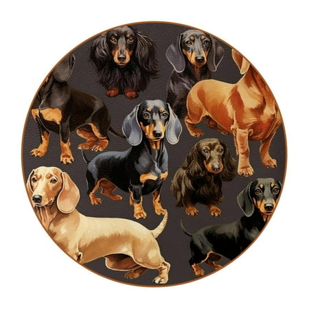 

OWNTA Dachshund Pattern Premium Microfiber Leather Round Coasters (6PCS) - 11x11 cm/4.3x4.3 in - Durable & Stylish Cup Mat Set