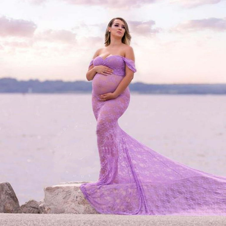 Borniu Maternity Dress For Photoshoot Women Pregnants Photography Props Off  Shoulder Sleeveless Maternity Solid Dress Clearance 