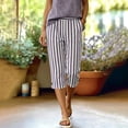 thumbnail image 5 of Lenpel Cotton Linen Capri Pants for Women Lightweight Striped Elastic Waist Cropped Trousers Fashion Side Slit Button Capris, 5 of 7