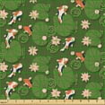 thumbnail image 2 of Ambesonne Japanese Fabric by the Yard Upholstery, Koi Fish and Lotus Flowers, 1 Yard, Olive Green Peach Fawn, 2 of 5