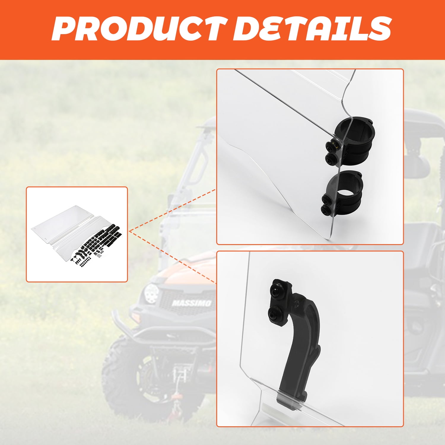 4-Piece Window Clamp Mount Bracket Kit For Polaris RZR 400, 800, 900, 1000 – Black/Chrome Finish
