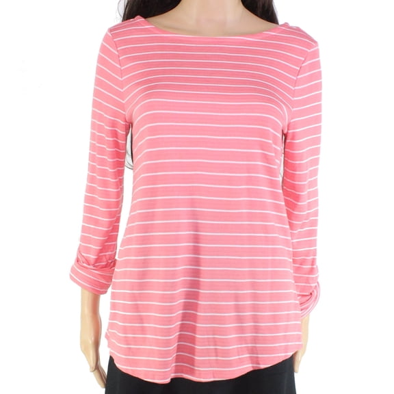 Charter Club Womens Activewear Striped Three Fourth Sleeve Top;S