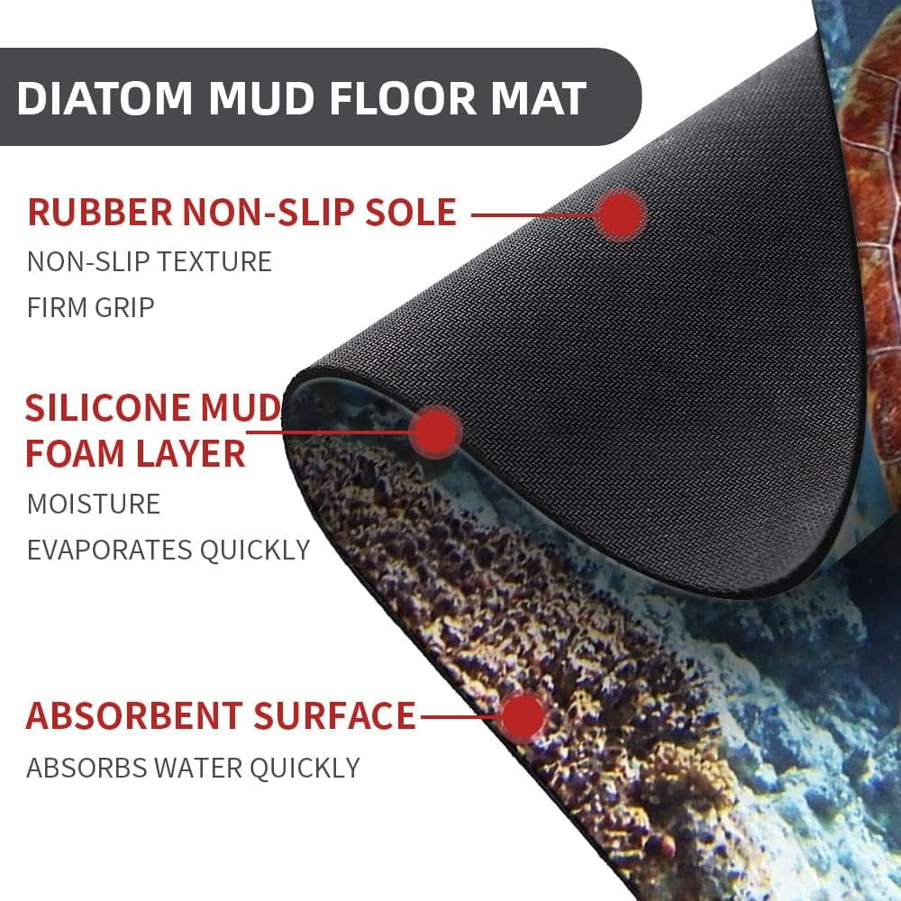 Diatomaceous Earth Bath Mat,Beaches and Underwater Parks Soft Wrinkle Free Bathroom Floor Rugs Non-Slip Volume Super Absorbent Fast Drying for Bathroom Kitchen Door mat(50cm×80cm)