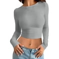 thumbnail image 1 of MIASHUI T-Shirt à Manches Longues Court Ajusté Col Rond Uni pour Femmes Couche de Base Gris,P, 1 of 4