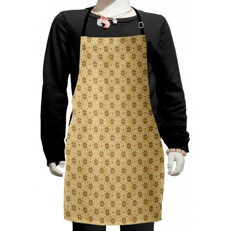 

Floral Kids Apron Hand-Drawn Doodle Flowers with Silhouette Daisy and Tulip Petals in Repeat Boys Girls Apron Bib with Adjustable Ties for Cooking Baking Painting Caramel and Tan by Ambesonne