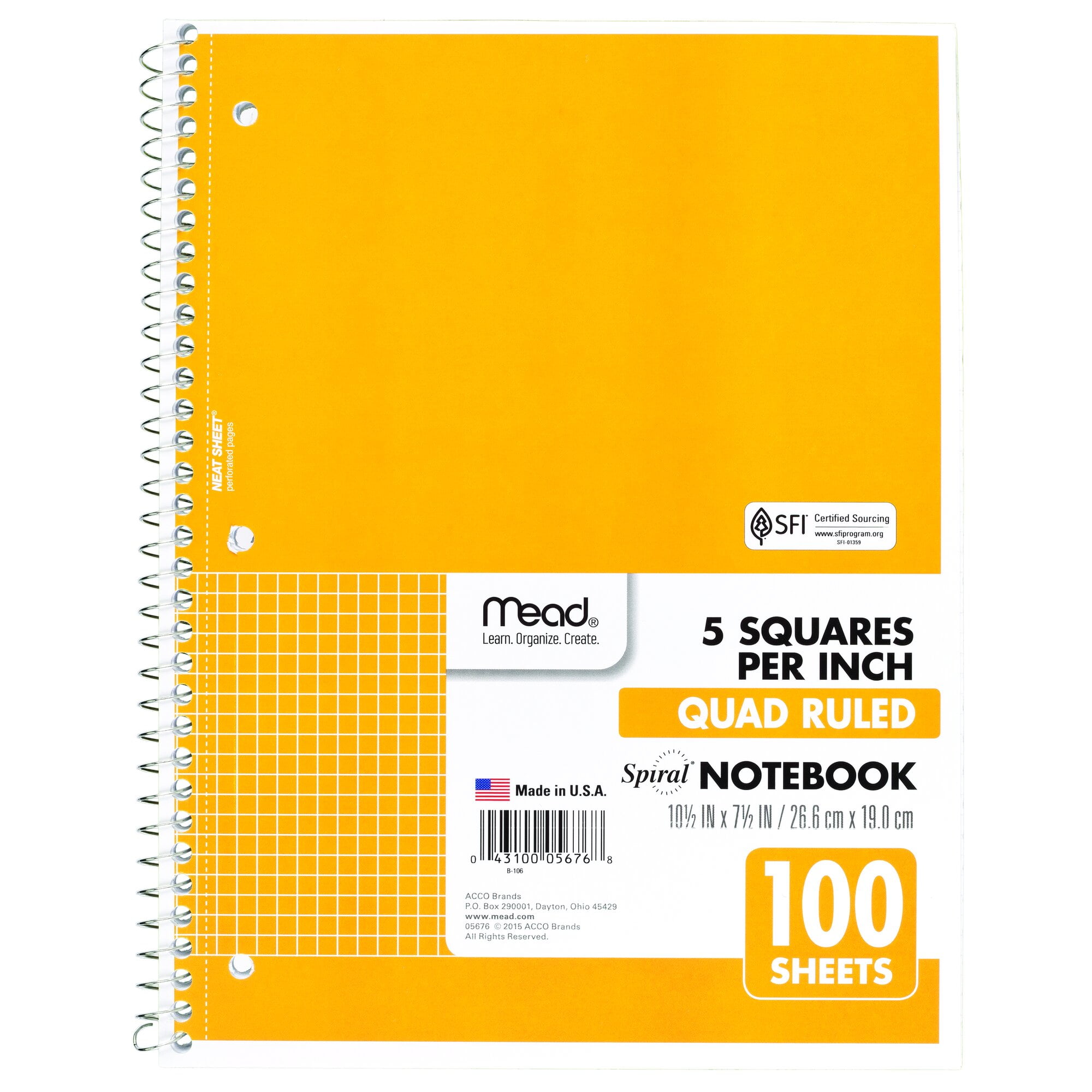 Mead Spiral Notebook 1 Subject Graph Ruled 100 Sheets 10 12 x 7 12 Yellow