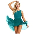 thumbnail image 5 of Jowowha Women's Lyrical Dance Costume Cut Out Asymmetric Chiffon Skirt Leotard Sleeveless Ballet Green XL, 5 of 5