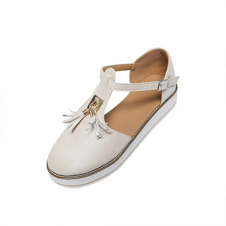 

EQWLJWE Sandals Women 2022 Espadrille Wedge Round Toe Closed Toe Side Empty Baotou Hollow Double Buckle Platform Sandals Summer Casual Outdoor Shoes