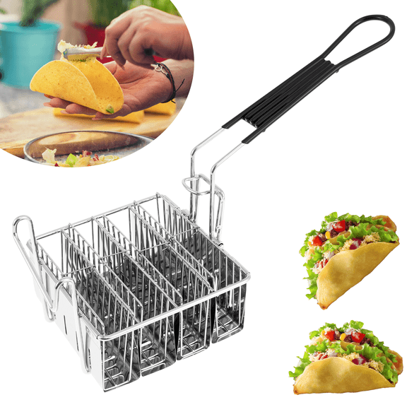 Qenwkxz Taco Fryer Basket U Shape Taco Fryer Basket Dishwasher Safe Rust Proof Taco Shell Fryer Rack With Detachable Handle for Home Restaurant Silver Stainless Steel
