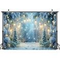 thumbnail image 4 of Christmas Tree Backdrop Winter Snow Scene Halo Spots Photography Background Blue Wonderland Snowflake Forest Family Holiday Party Party Decorations Banner Supplies Photo Booth Props, 4 of 4