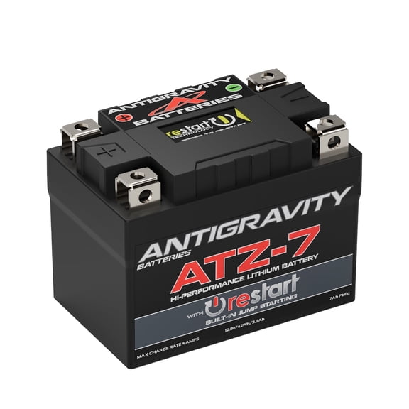 Antigravity ATZ-7 RE-START Lithium Motorcycle Battery – Built-In Jump Starting, 150 CA, Lightweight LiFePO4 Powersports Battery