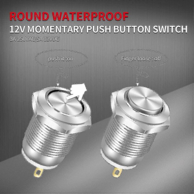 12mm Metal Waterproof Momentary Push Button Switch Push Button Switches Spst No Momentary Switch 2a 12v/24v/125v/250v 5 Pack(high Head)