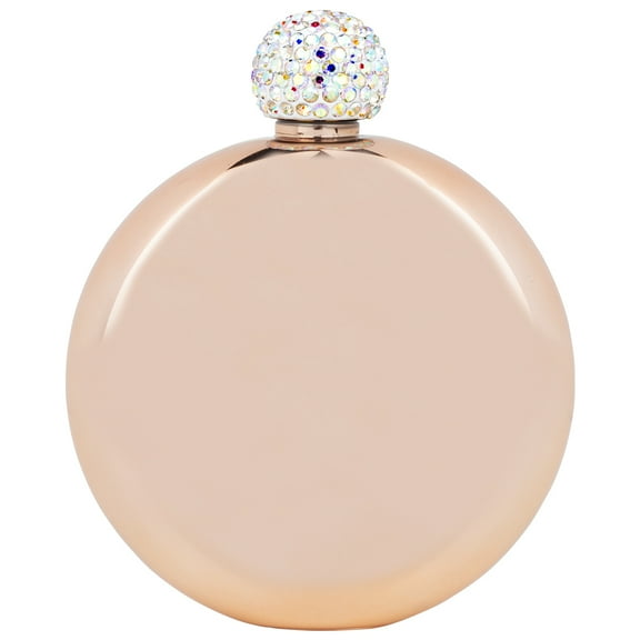 Koyal Wholesale Rose Gold Round Flasks with Rhinestone Lid for Bridesmaid, Bridesmaid Proposal, 1-Pack