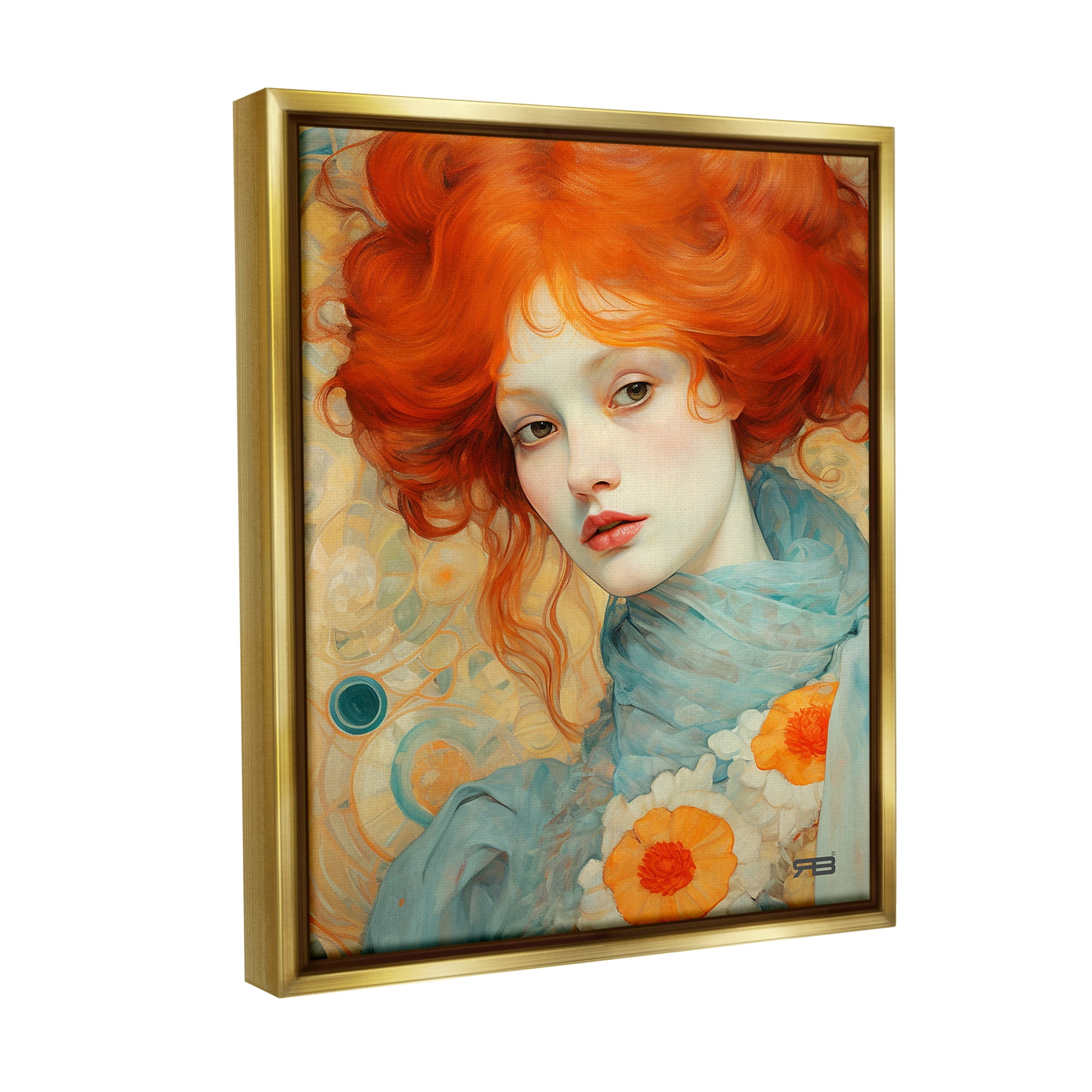 Stupell Industries Flower Patterned Woman Botanical & Floral Painting Gold Floater Framed Canvas Art Print Wall Art, 25 x 31